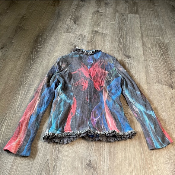 Etouile Du Monde Angora Small/Medium Womens Ruffle Lace Marbled Cardigan Sweater - Picture 11 of 13